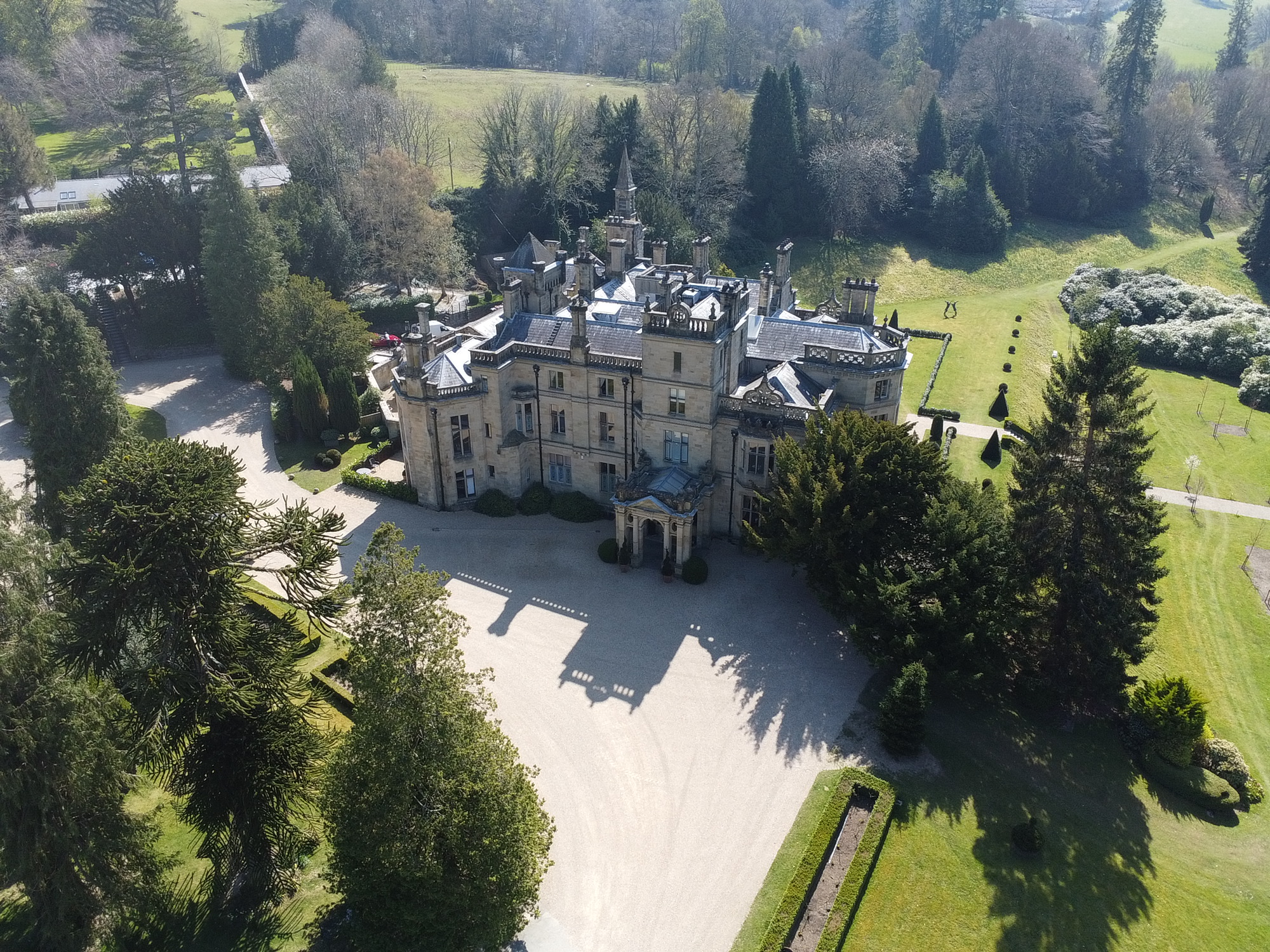 A country house hotel and its grounds from the air